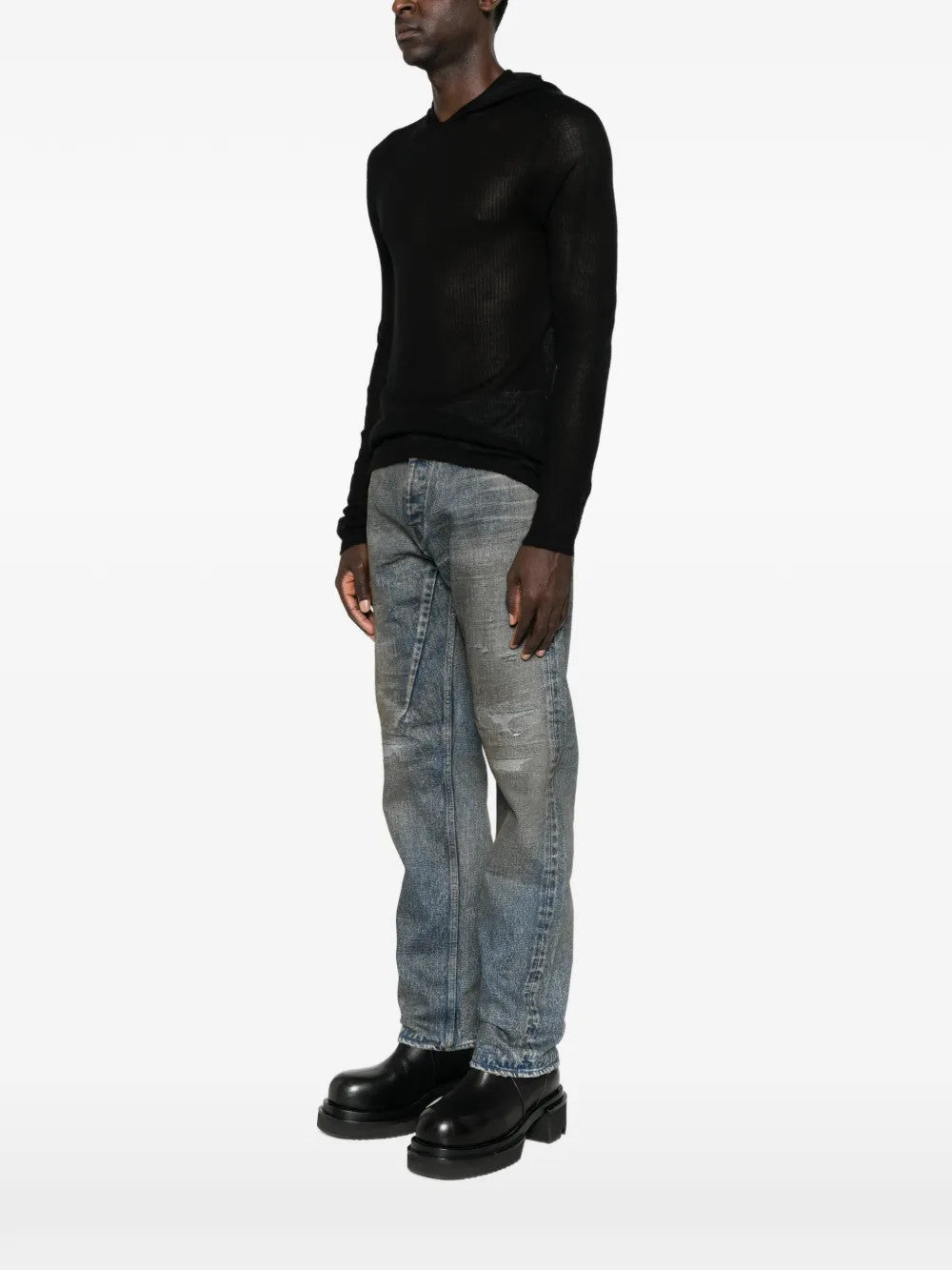 Black t-shirt, full body view