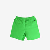 Green shorts, back view showing relaxed fit
