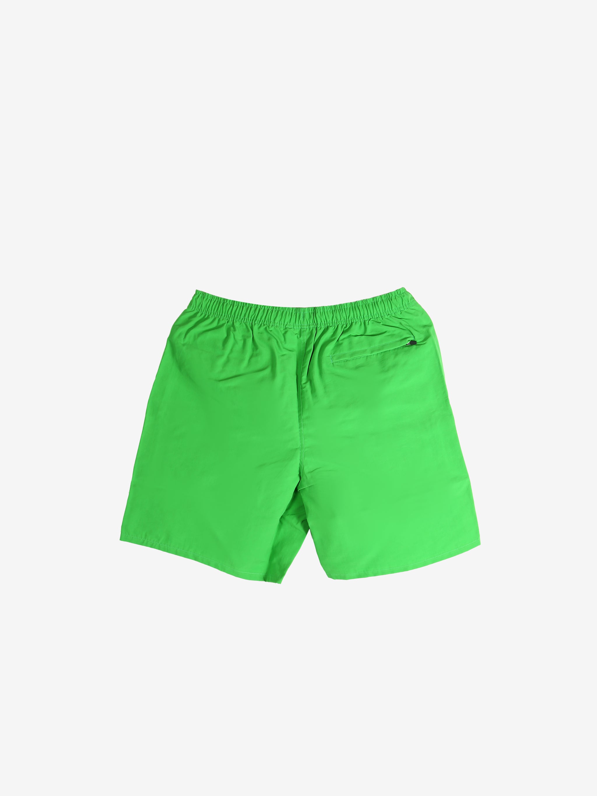 Green shorts, back view showing relaxed fit
