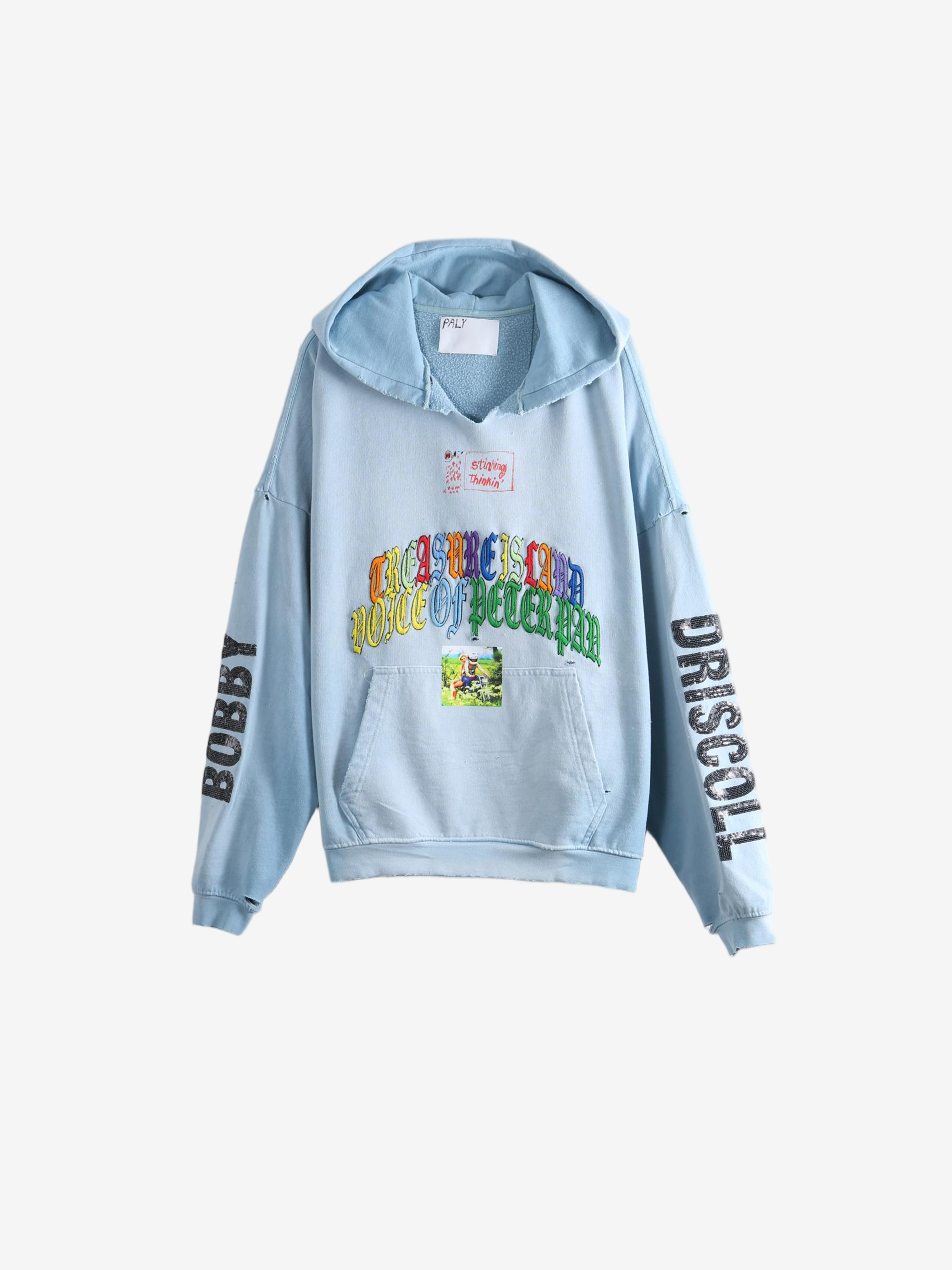 Blue hoodie, front view
