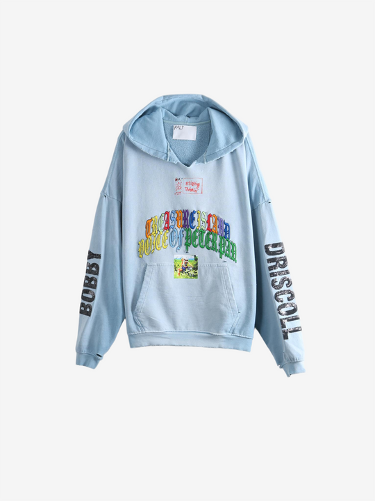Blue hoodie, front view