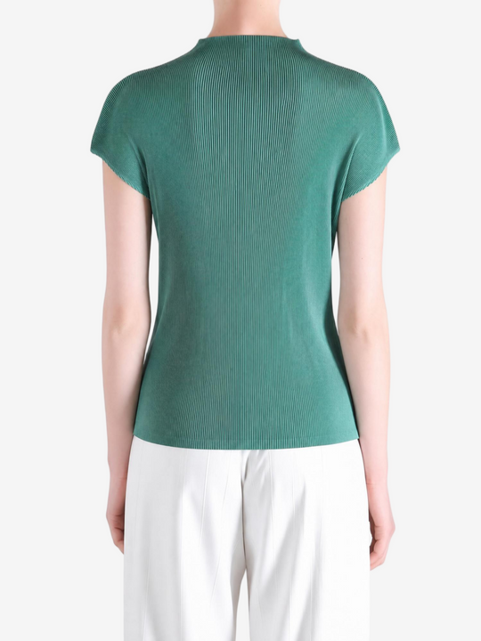 Green shirt worn by a person, showing the shirt fit
