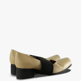 Tan shoes, side view