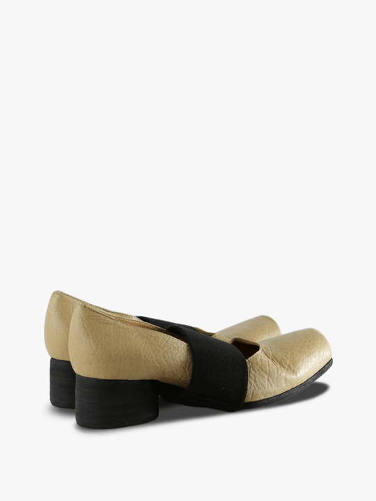 Tan shoes, side view