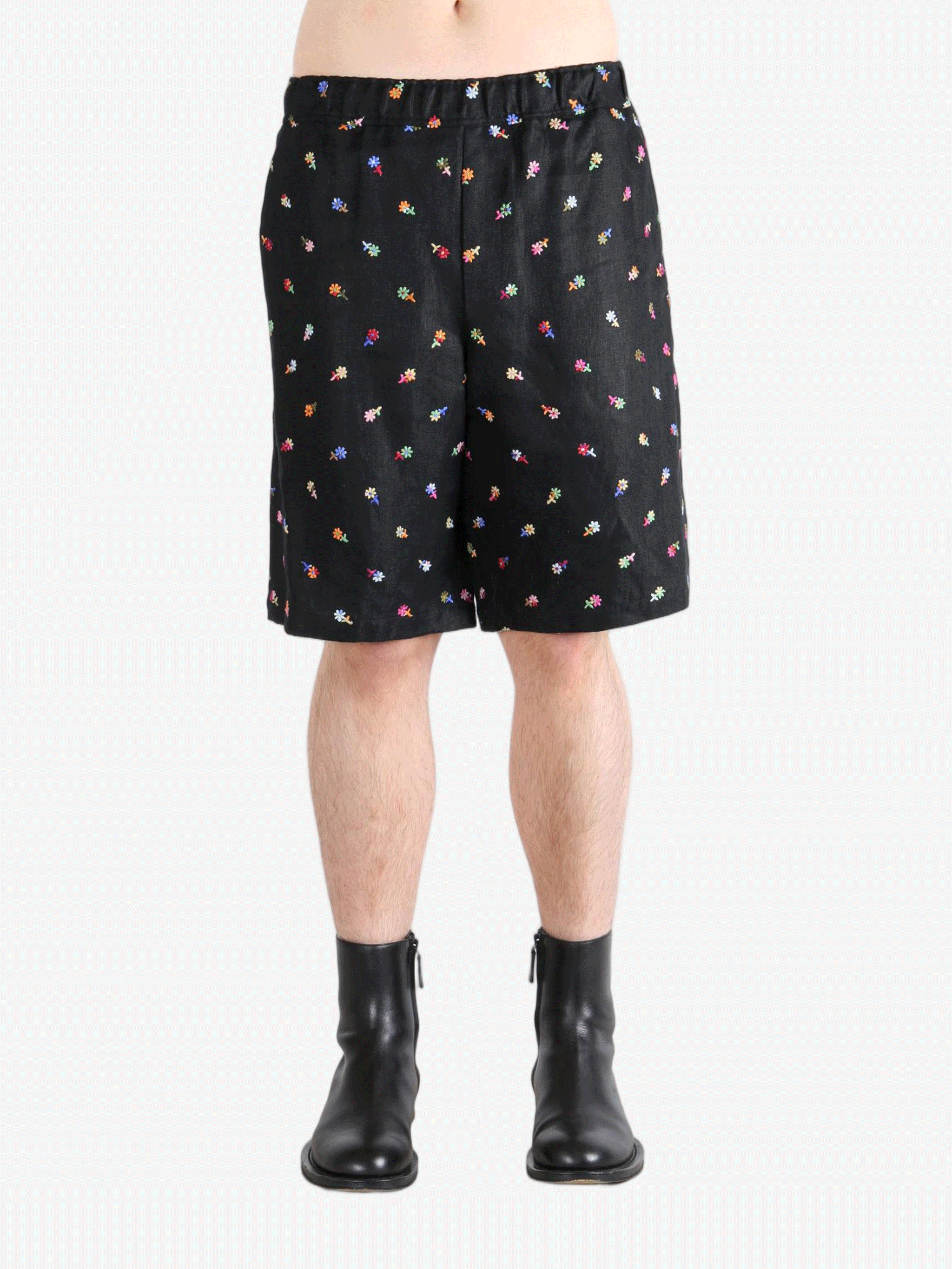 Black short worn by a person, showing the  shorts fit