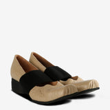 Tan shoes, side view