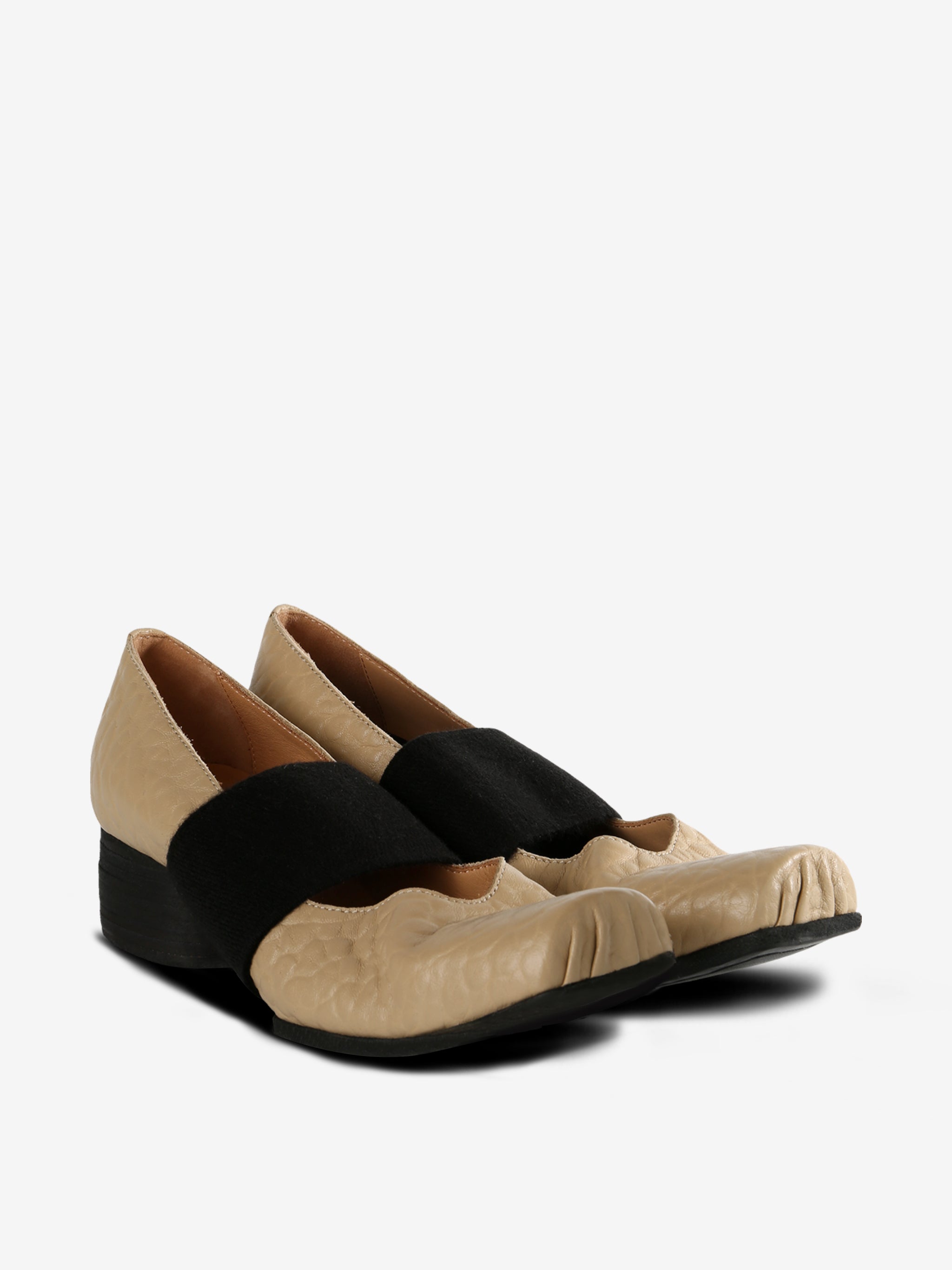 Tan shoes, side view