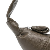 Close up of green bag,showing texture of the calf leather fabric