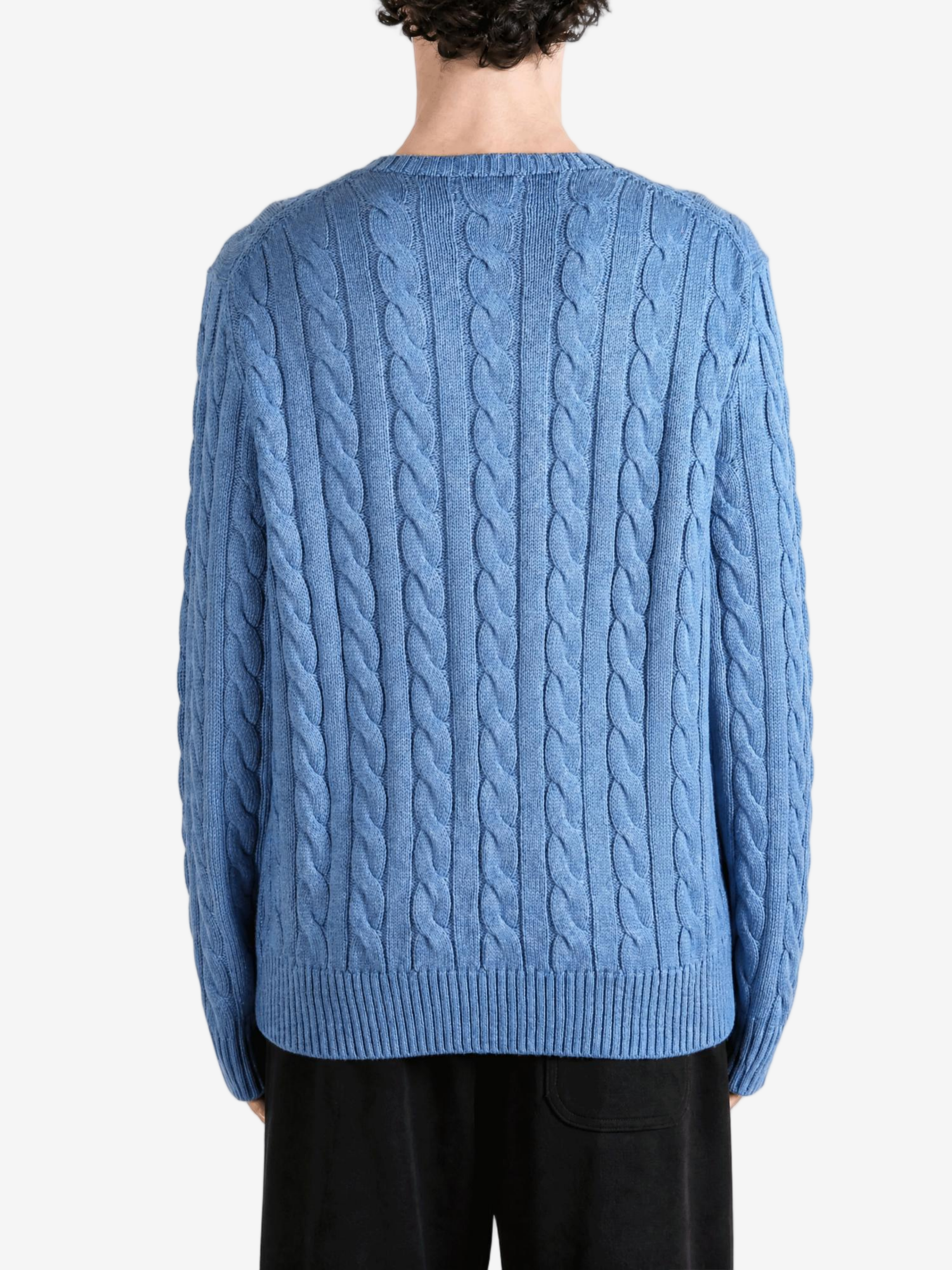 Blue knitwear, full body view