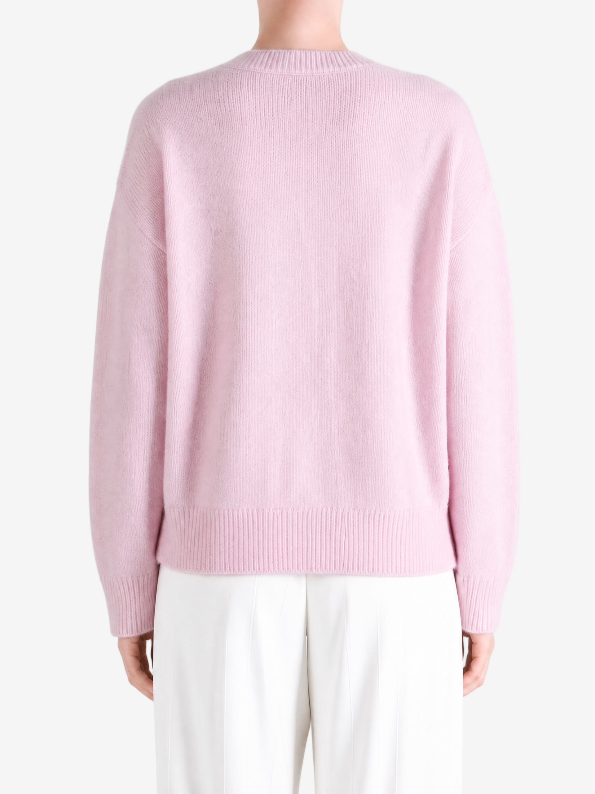 Pink hoodie, full body view