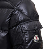 Close up of Black jacket, showing texture of the 100% fabric fabric