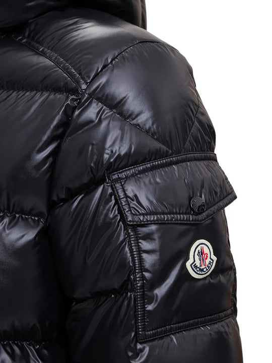 Close up of Black jacket, showing texture of the 100% fabric fabric