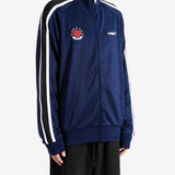 Navy jacket worn by a person, showing the jacket fit