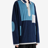 Navy knitwear, full body view