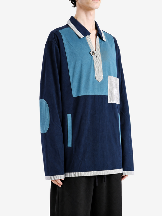 Navy knitwear, full body view