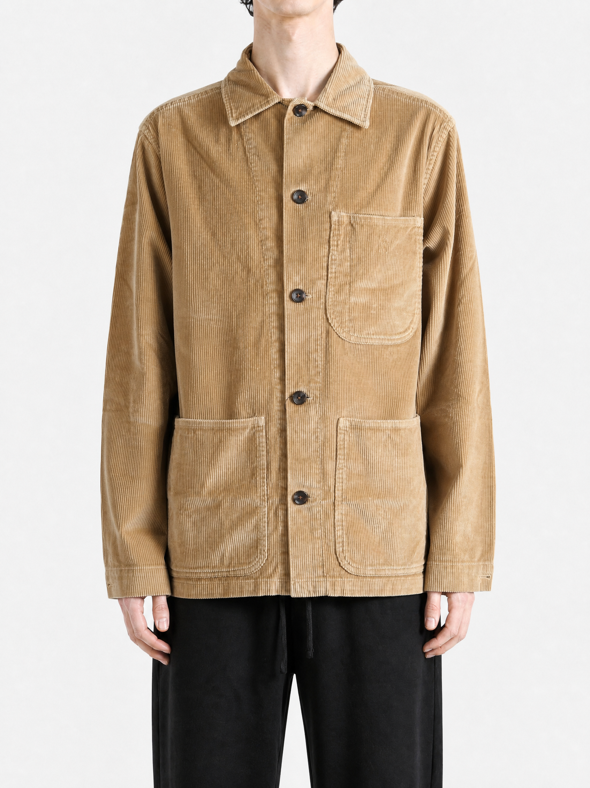 Tan jacket, full body view