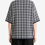 Navy shirt, full body view