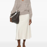 Tan hoodie, full body view