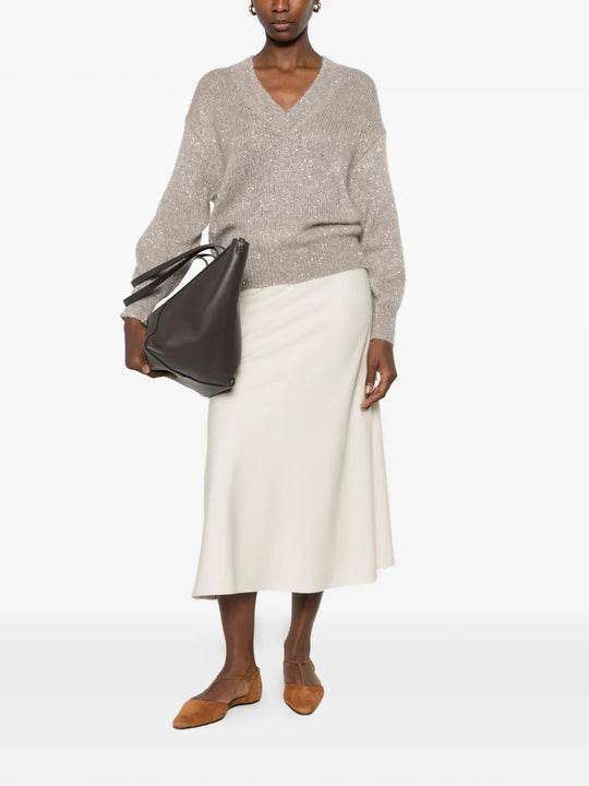 Tan hoodie, full body view