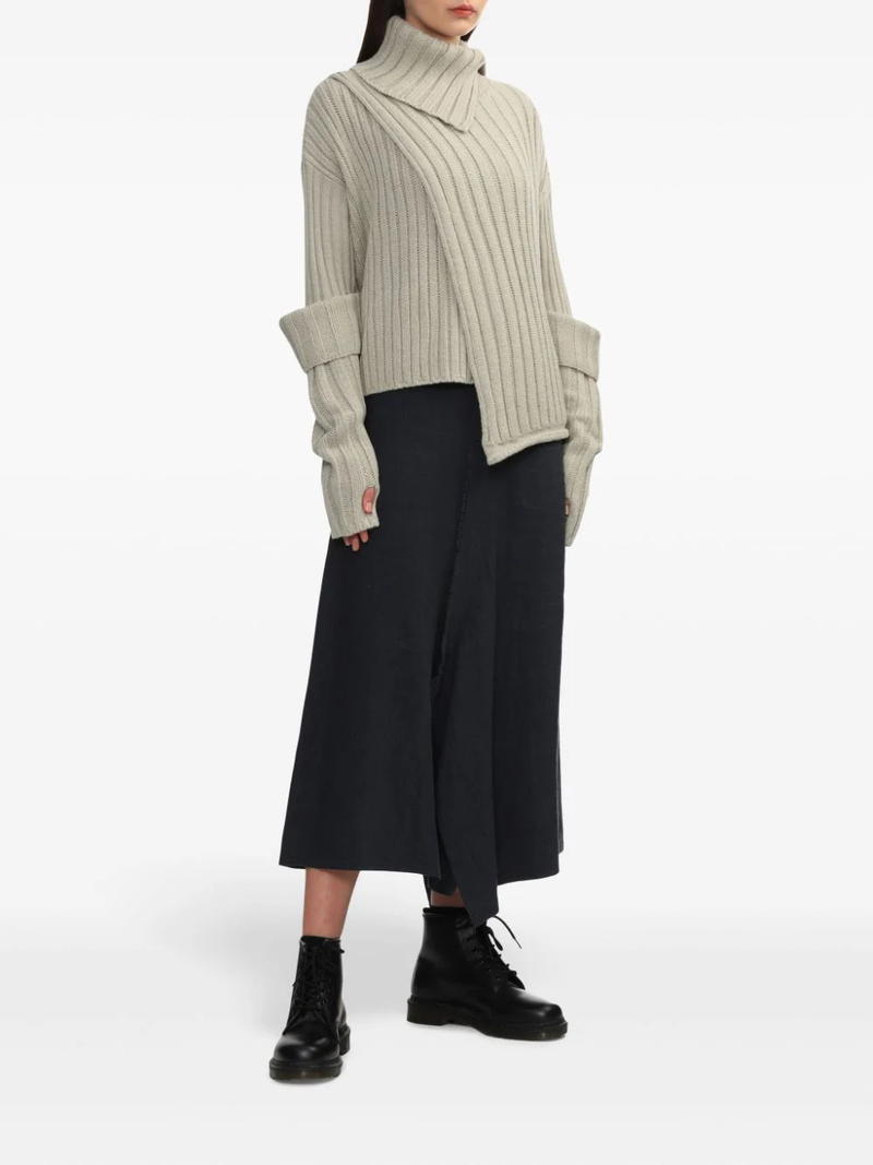 Y'S - Women Wide Rib Layered Turtleneck Wool Sweater