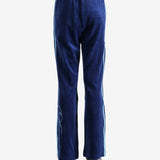 Blue pants worn by a person, showing the pants' fit