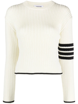 THOM BROWNE - Women Baby Cable Cropped Crew Neck Pullover In Merino Wool W/4 Bar Stripes