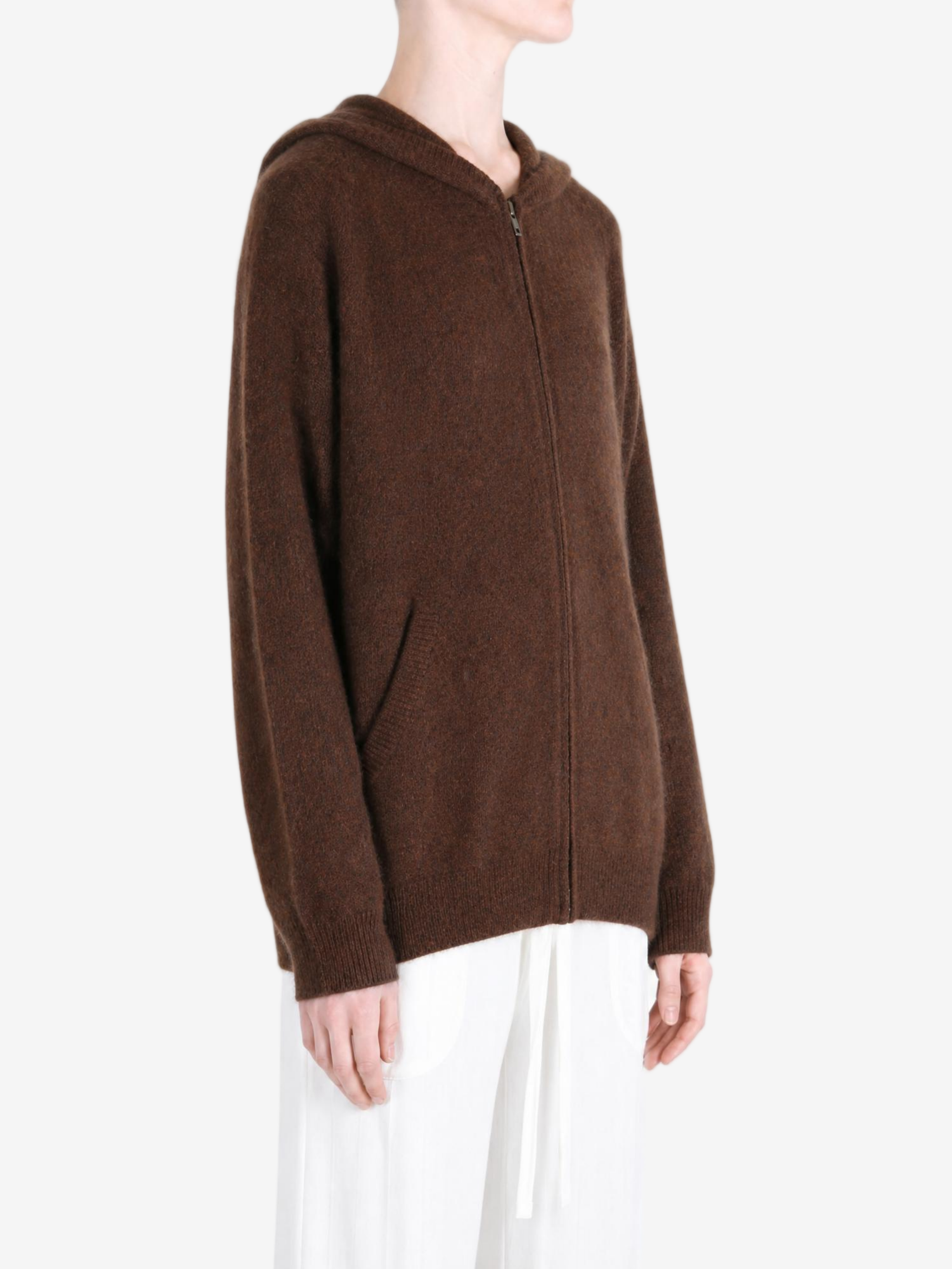 Brown hoodie, full body view