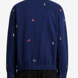 Navy jacket, full body view