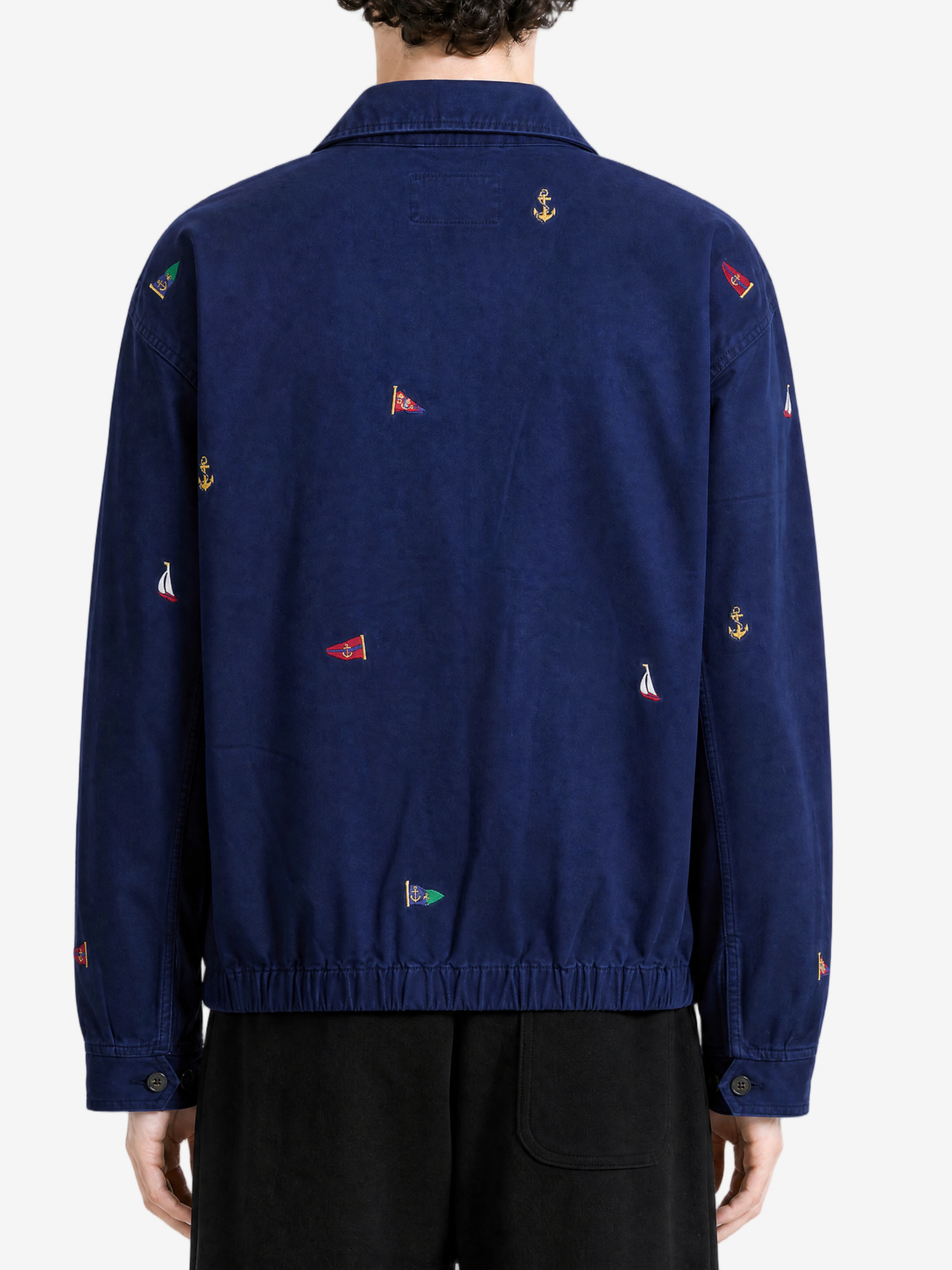 Navy jacket, full body view