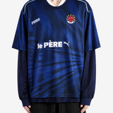 Navy top worn by a person, showing the top fit