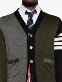 THOM BROWNE - Men Fun Mix Classic V Neck Cardigan In Fine Merino Wool W/4 Bar Stripes