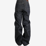 Navy pants worn by a person, showing the pants fit
