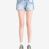 Blue shorts, full body view