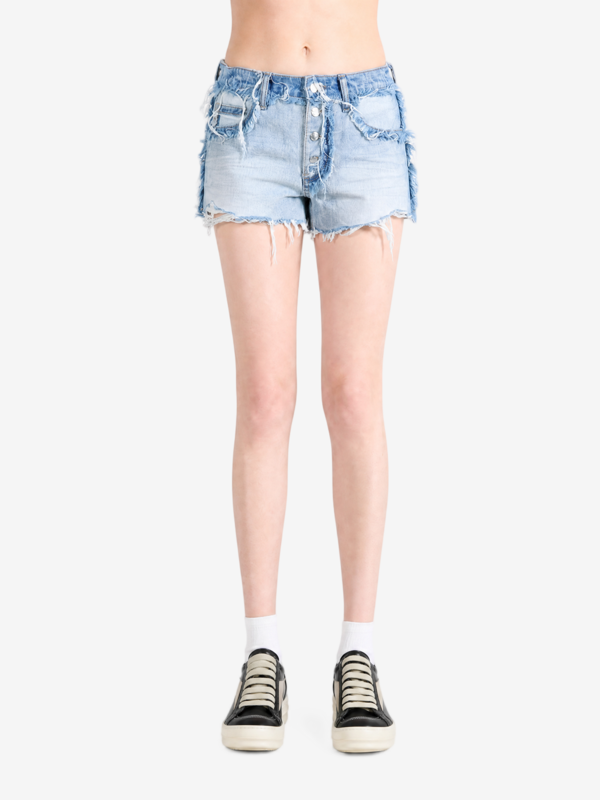 Blue shorts, full body view