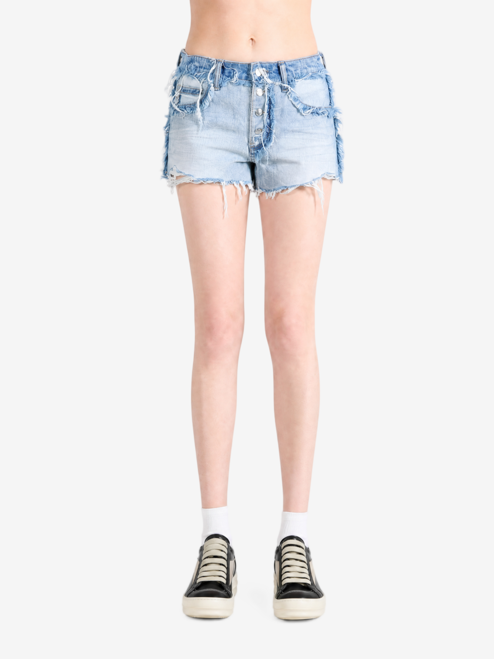 Blue shorts, full body view