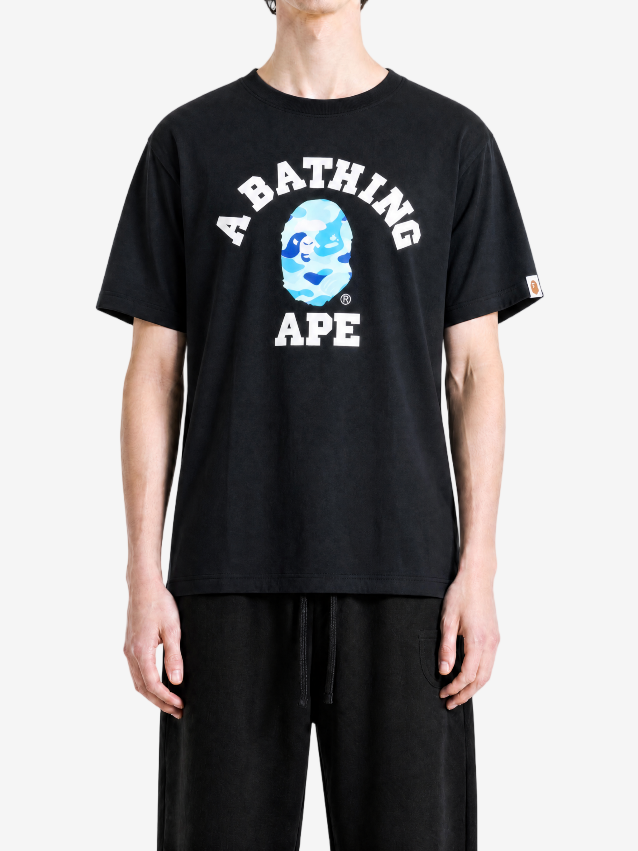Black t-shirt, full body view