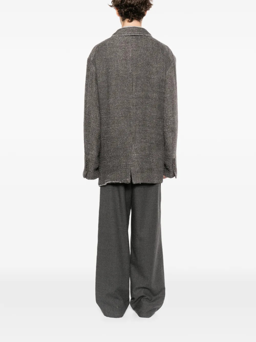 Grey blazer, full body view