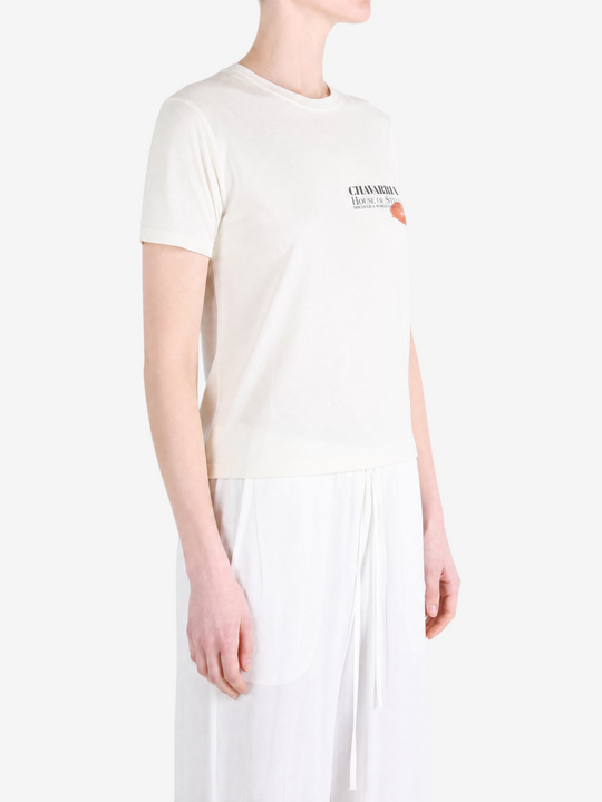 Tan t-shirt worn by a person, showing the t-shirt fit