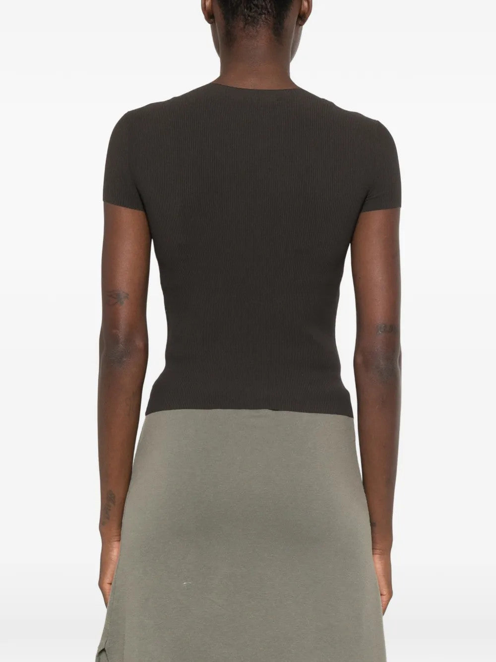 Black t-shirt, full body view
