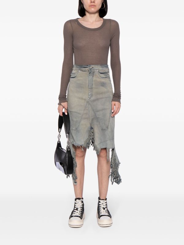 RICK OWENS DRKSHDW - Women Denim Slivered Skirt