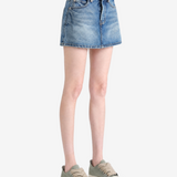 Blue skirt, full body view