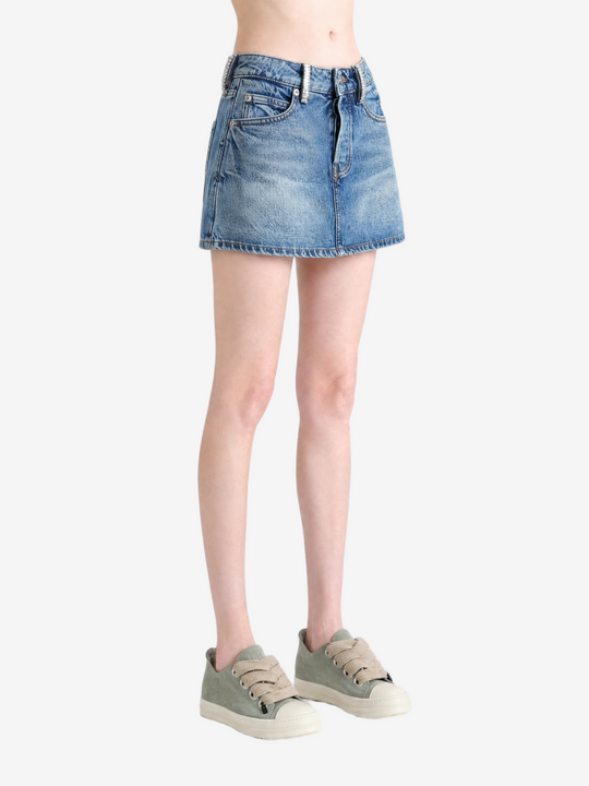Blue skirt, full body view
