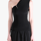 Black top worn by a person, showing the top's fit