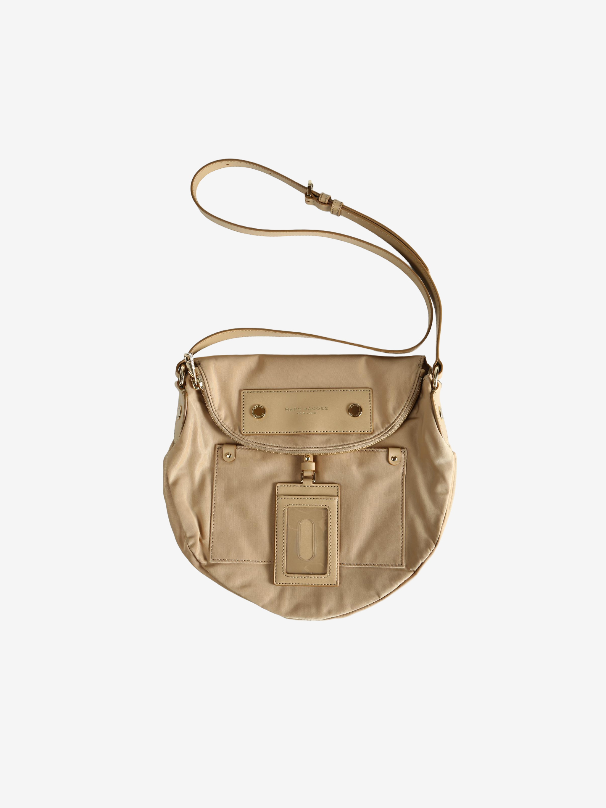 Tan bags, front view