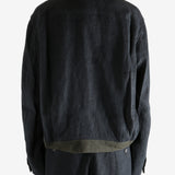 Black jacket worn a person, showing the jacket's fit