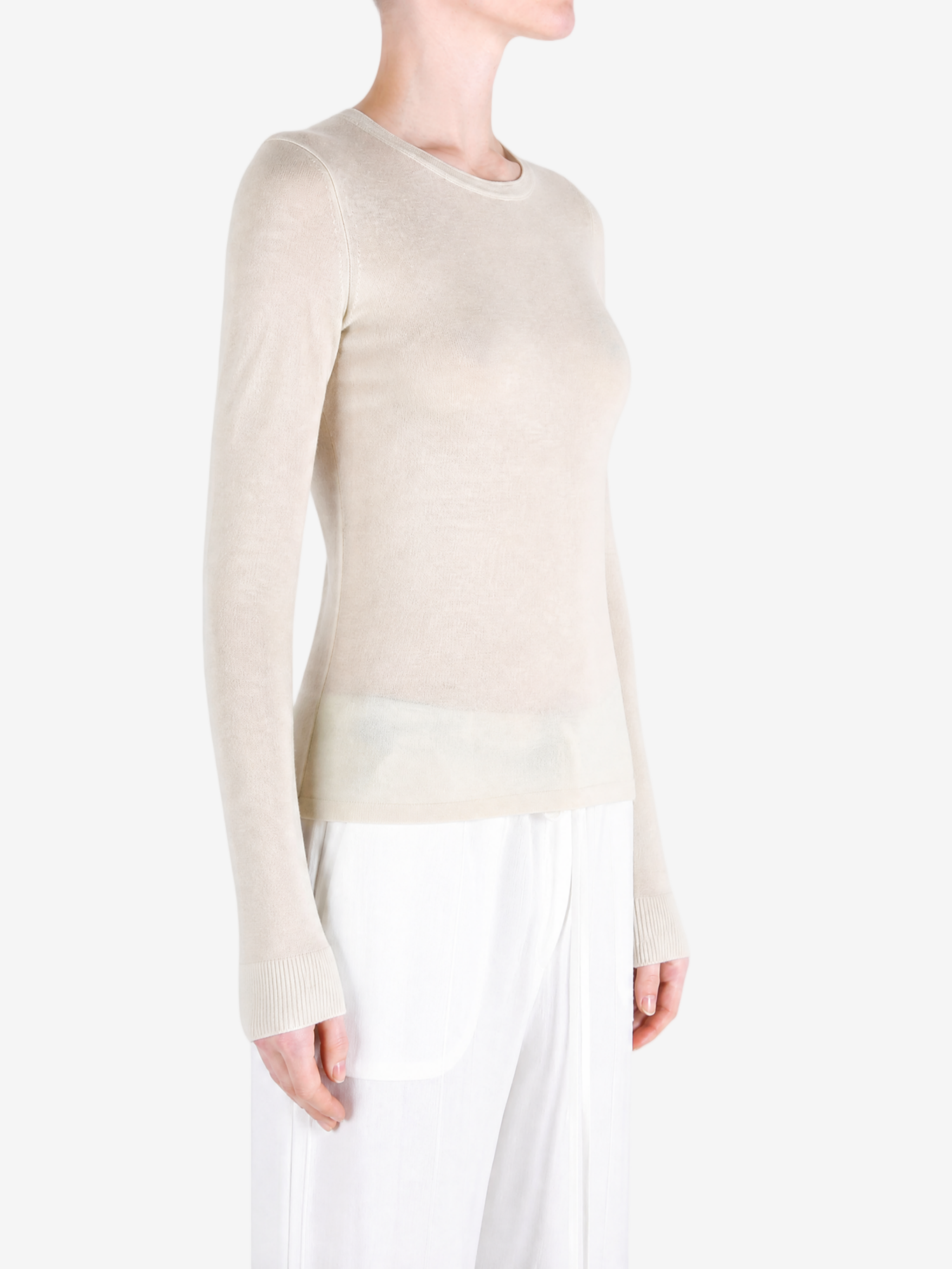 Tan t-shirt, full body view