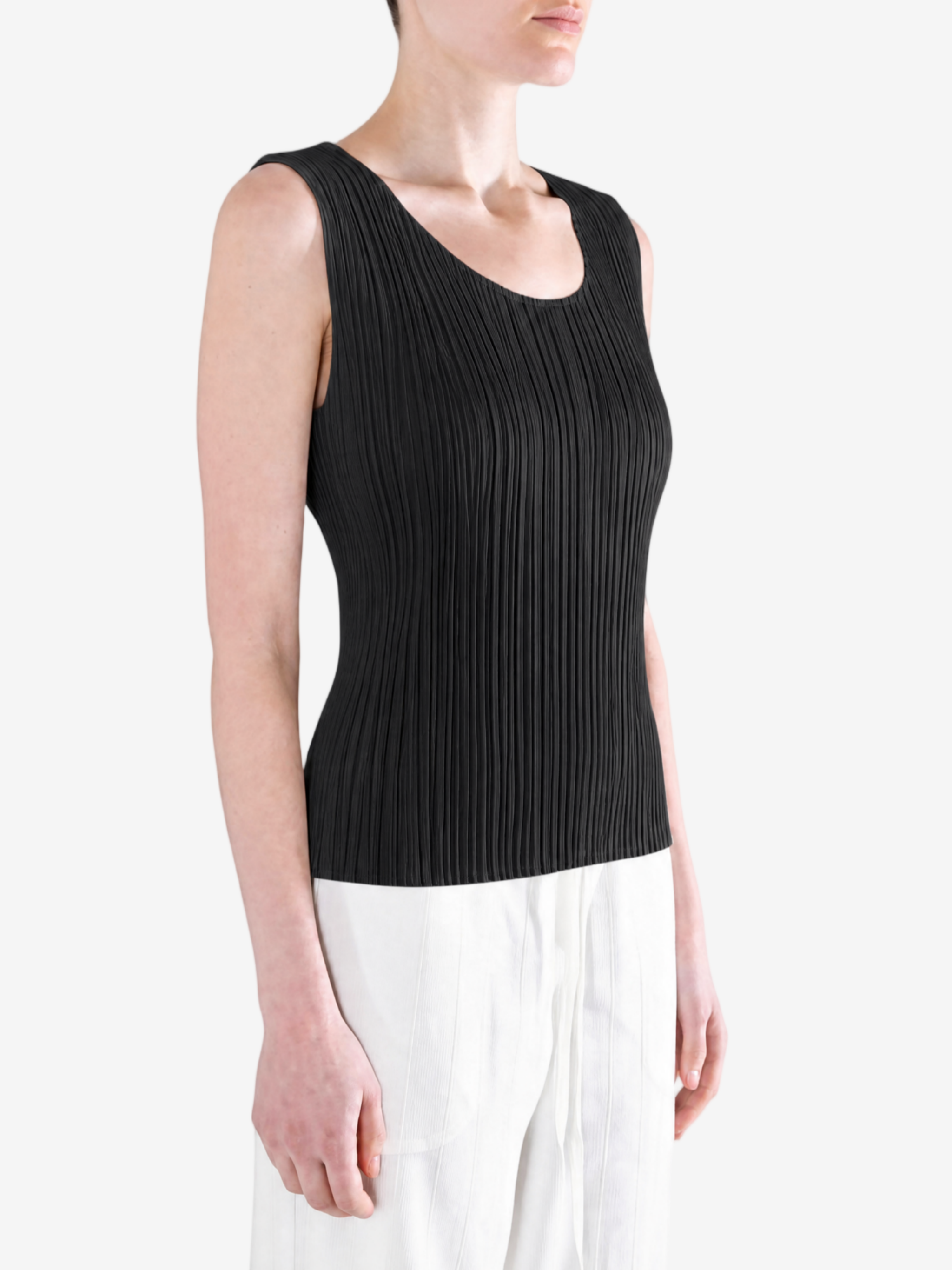 Black shirt worn by a person, showing the shirt fit