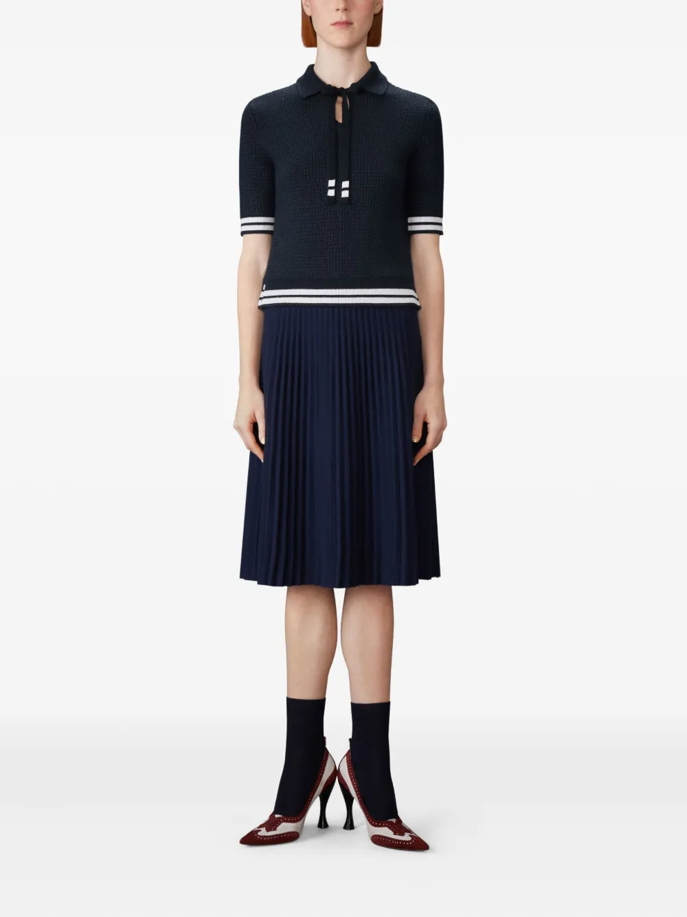 navy t-shirt, full body view