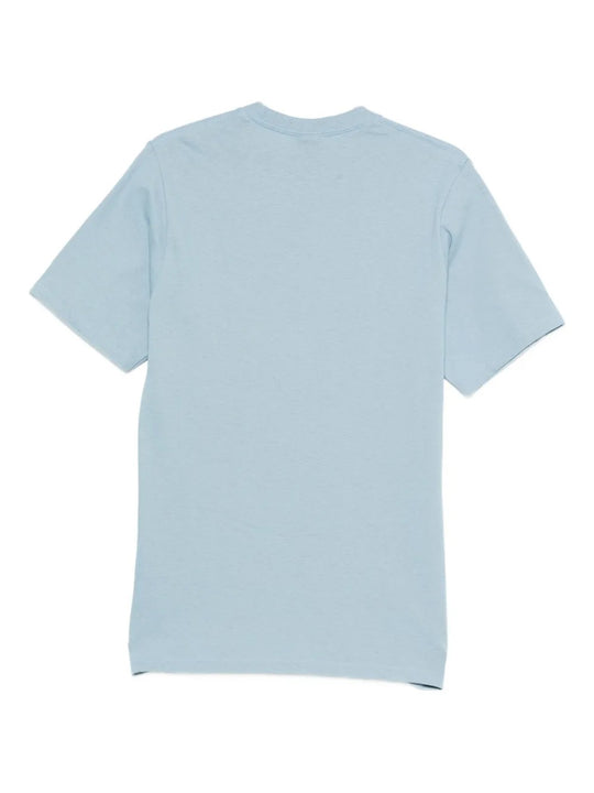 Blue t-shirt, back view showing relaxed fit