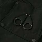 Close up of black jackets, showing texture of the nylon and polyester and feather down fabric